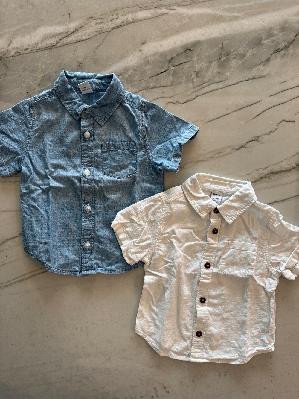 Old Navy Chambray Blue and White Textured Cotton Button-Down Shirts for Kids
